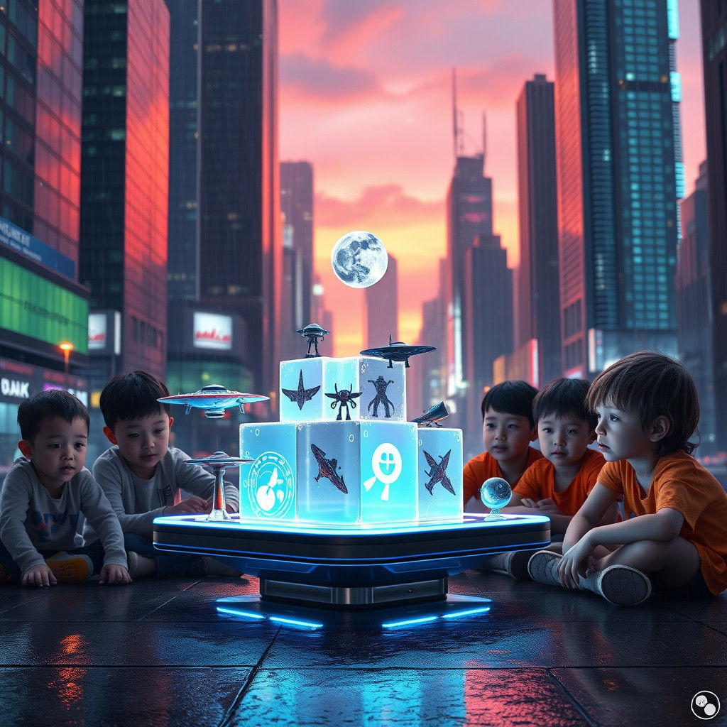 Cyberpunk Kids Play with Levitating Space Toys