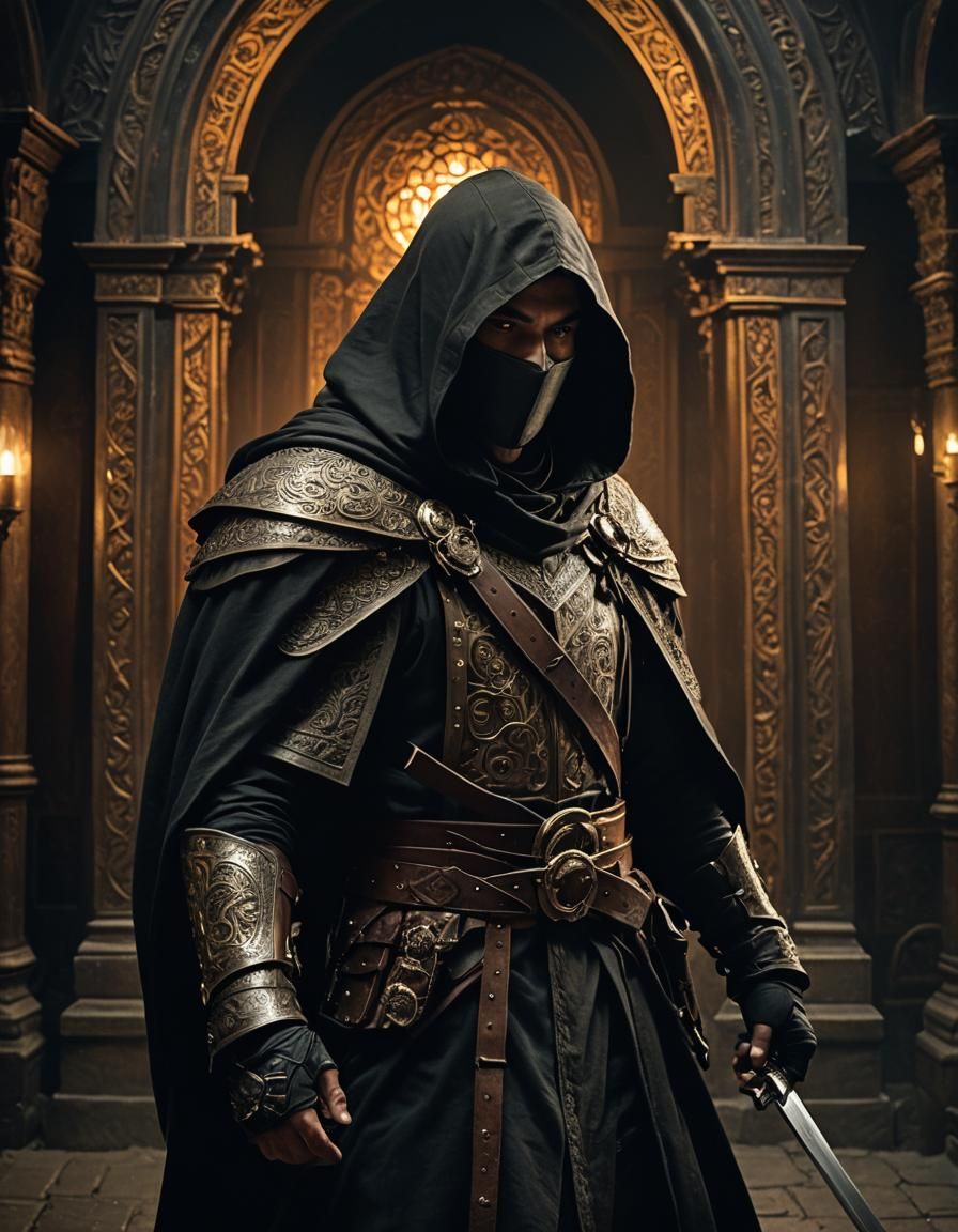 Dark Fantasy Thief in Medieval Tavern, Cinematic Still