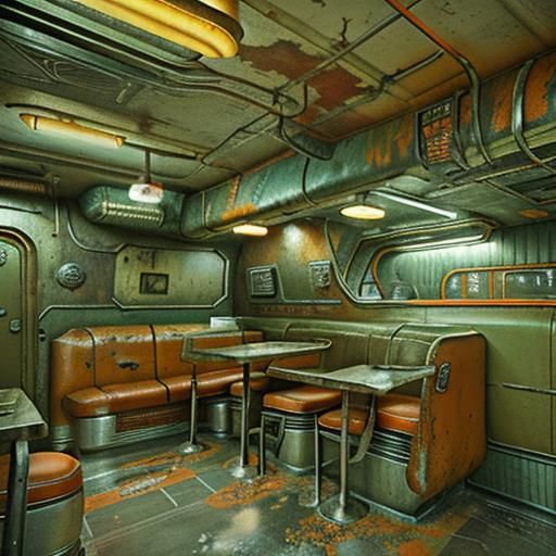 Gritty Sci-Fi Diner in Retro Vintage Style
