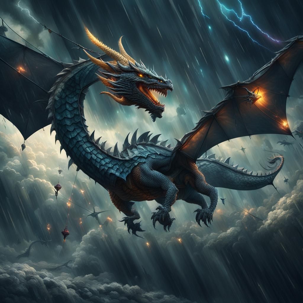 Dragon Kites Fly Through Space Storm
