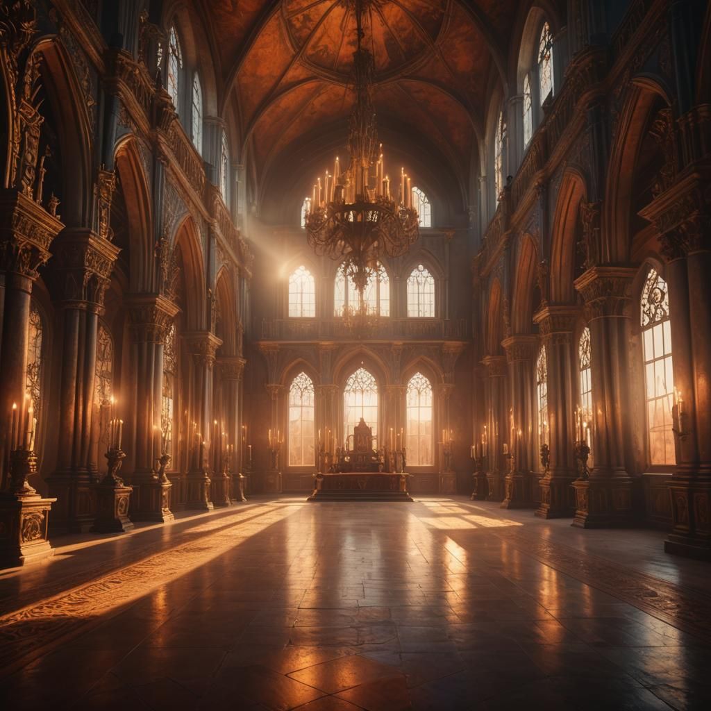 Sunset in Empty Gothic Throne Room