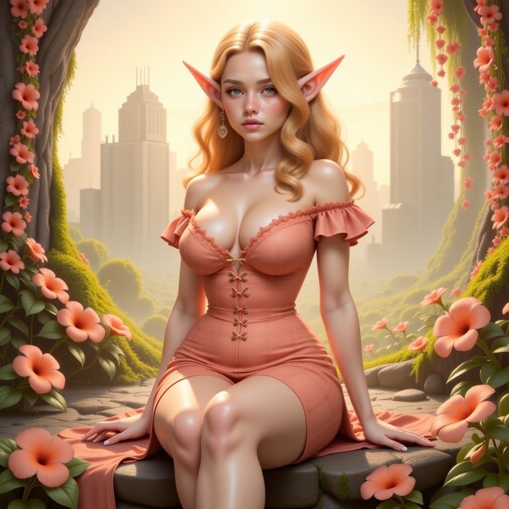 Elven Woman in 1950s Fashion, Digital Collage