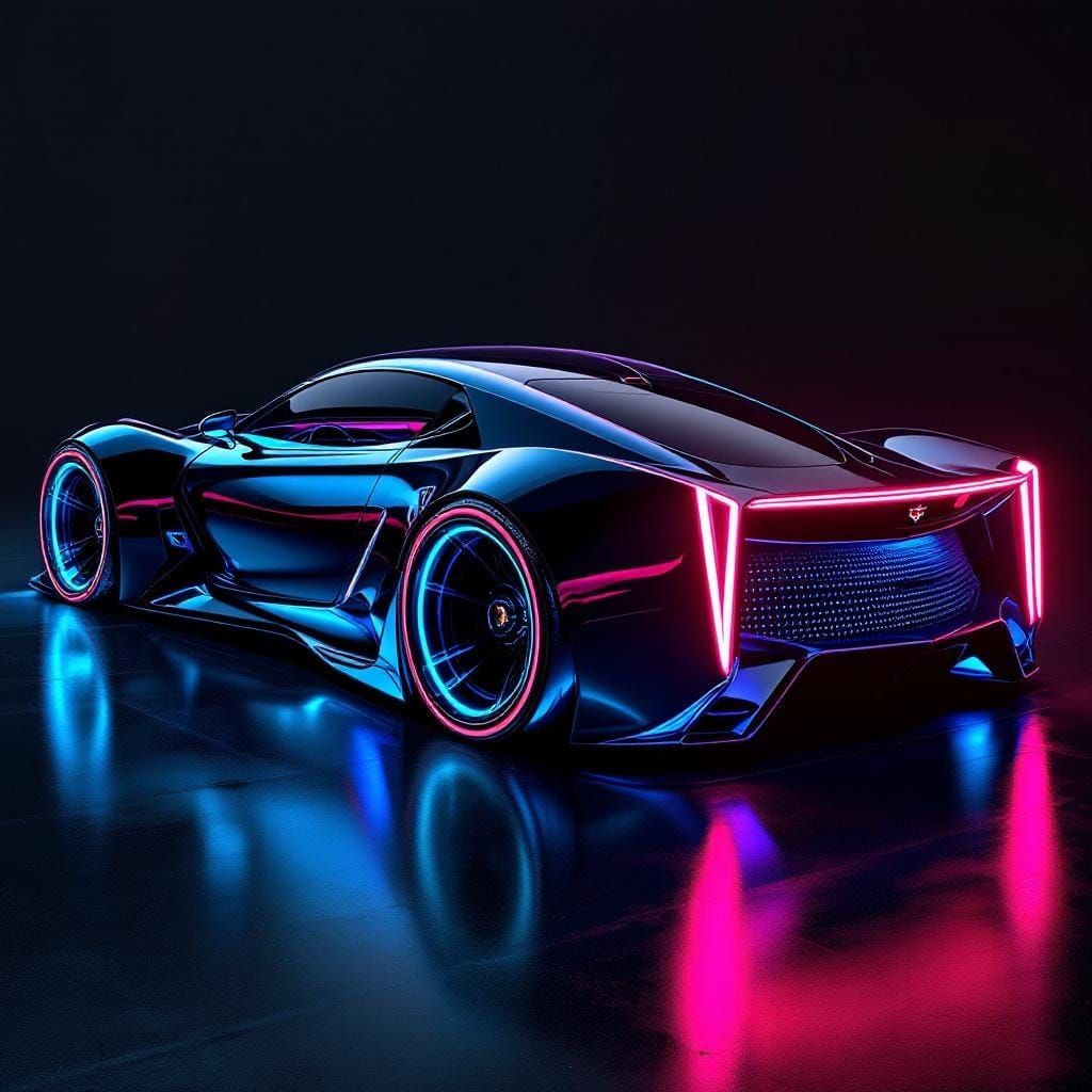 Futuristic Chrome Cadillac with Neon Blue Rims