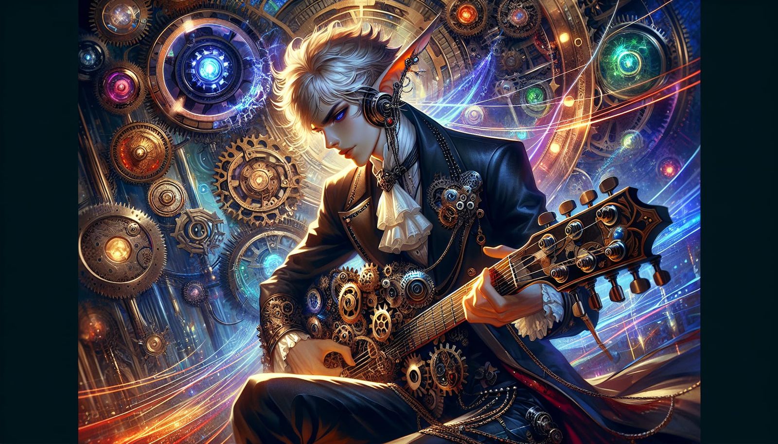 Sci-Fi Character Strums Sprocket Guitar in Digital Painting