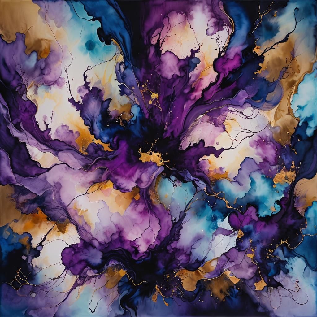 Abstract Midnight Sky in Expressionist Alcohol Ink Style