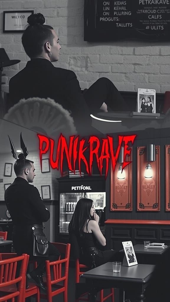 Cinematic Goth Cafe Scene With Red Accents