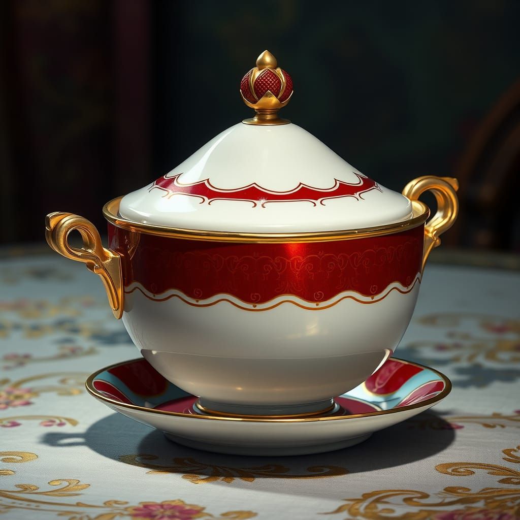 Hyperrealistic Magic Sugar Dish with Gold Inlay
