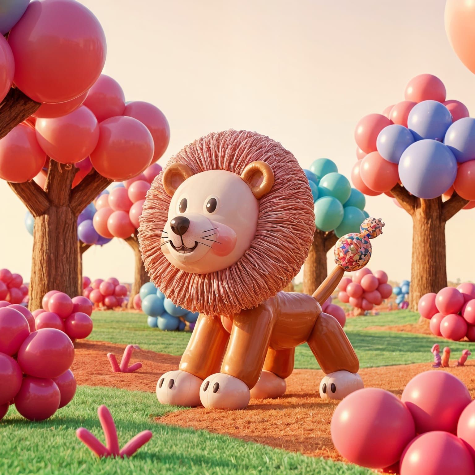 Balloon Lion in Whimsical Balloon Forest