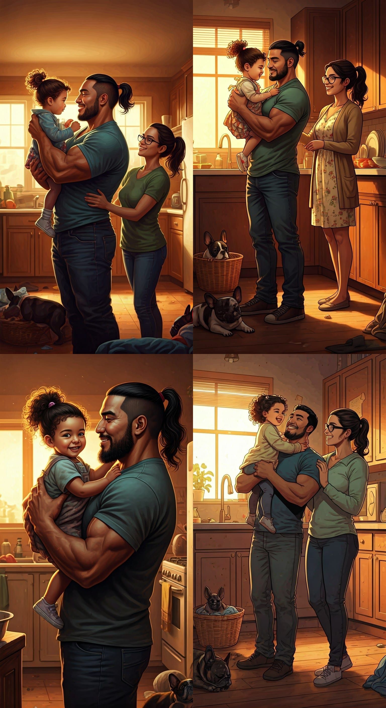 Loving Family at Home in Comic Book Style