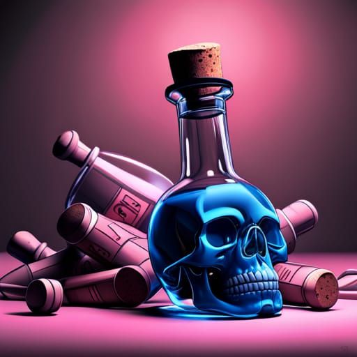 Neon Blue Liquid in Bottle with Skull Cork