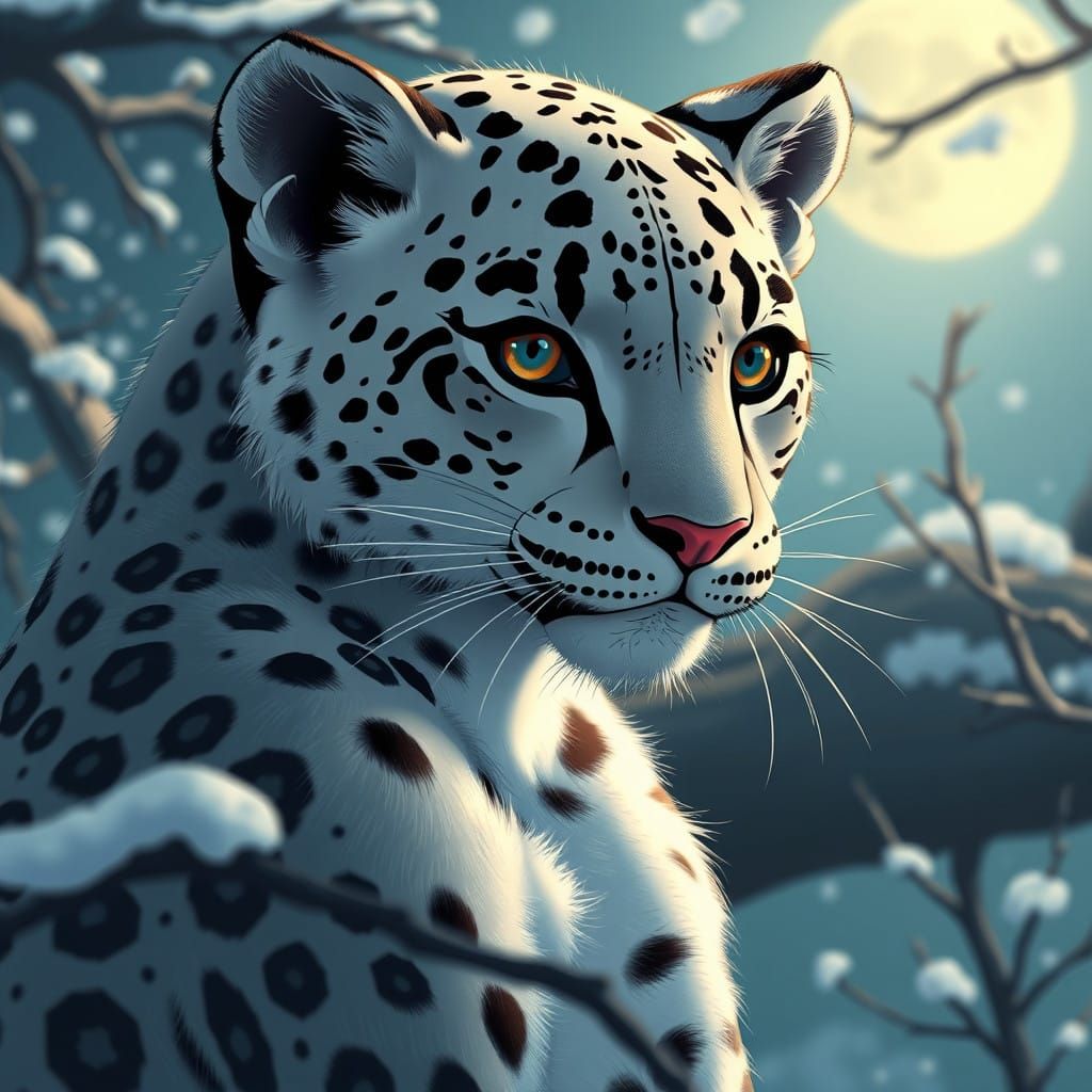 Snow Leopard Goddess in Haunting Halloween Wonderland