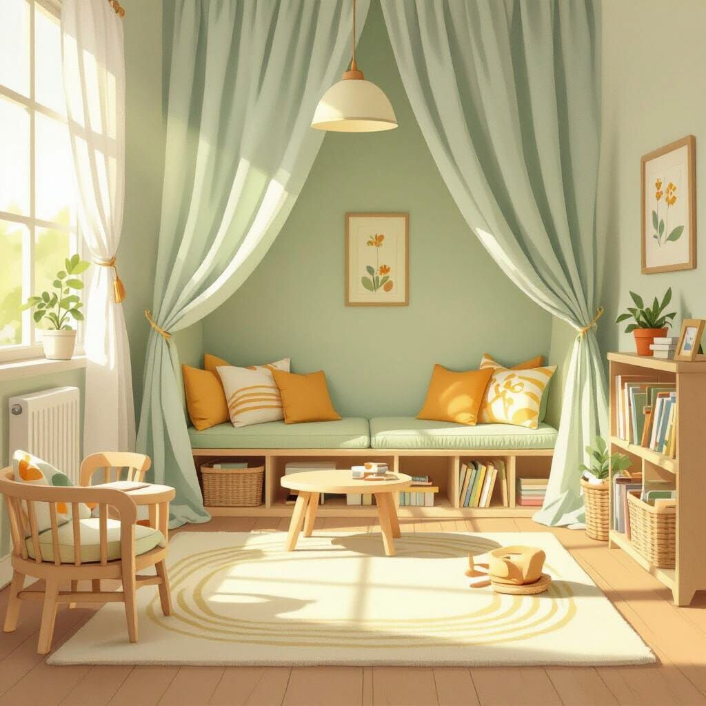 Montessori Classroom Illustration in Soft Pastels