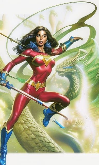 Hyperrealistic Wonder Girl Portrait in Comic Art Style