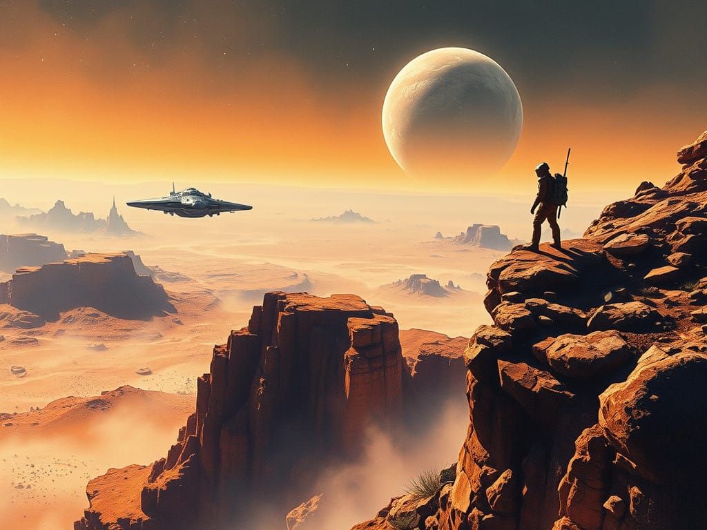 Space Explorers on Mars: Vintage Watercolor Concept Art