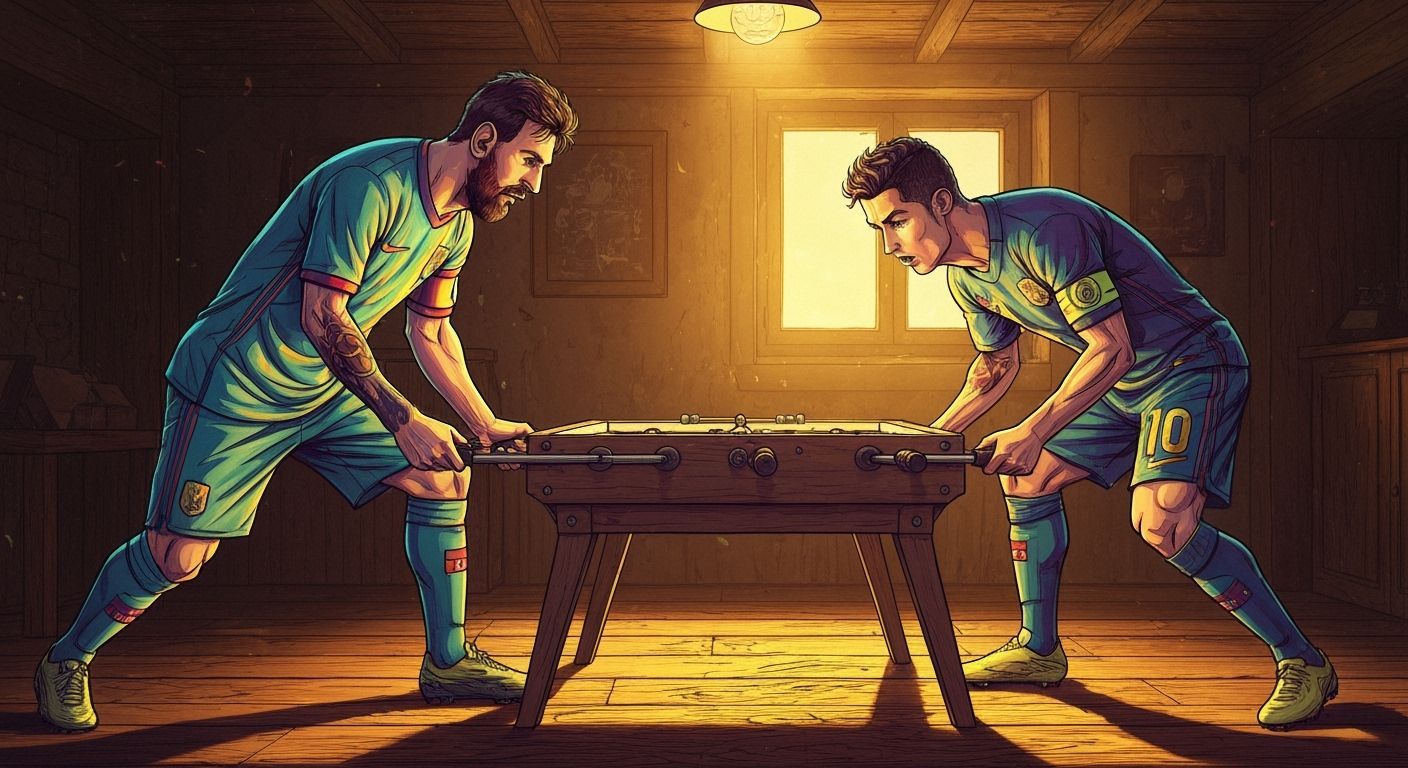 Messi & Ronaldo Play Foosball in Rustic Game Room