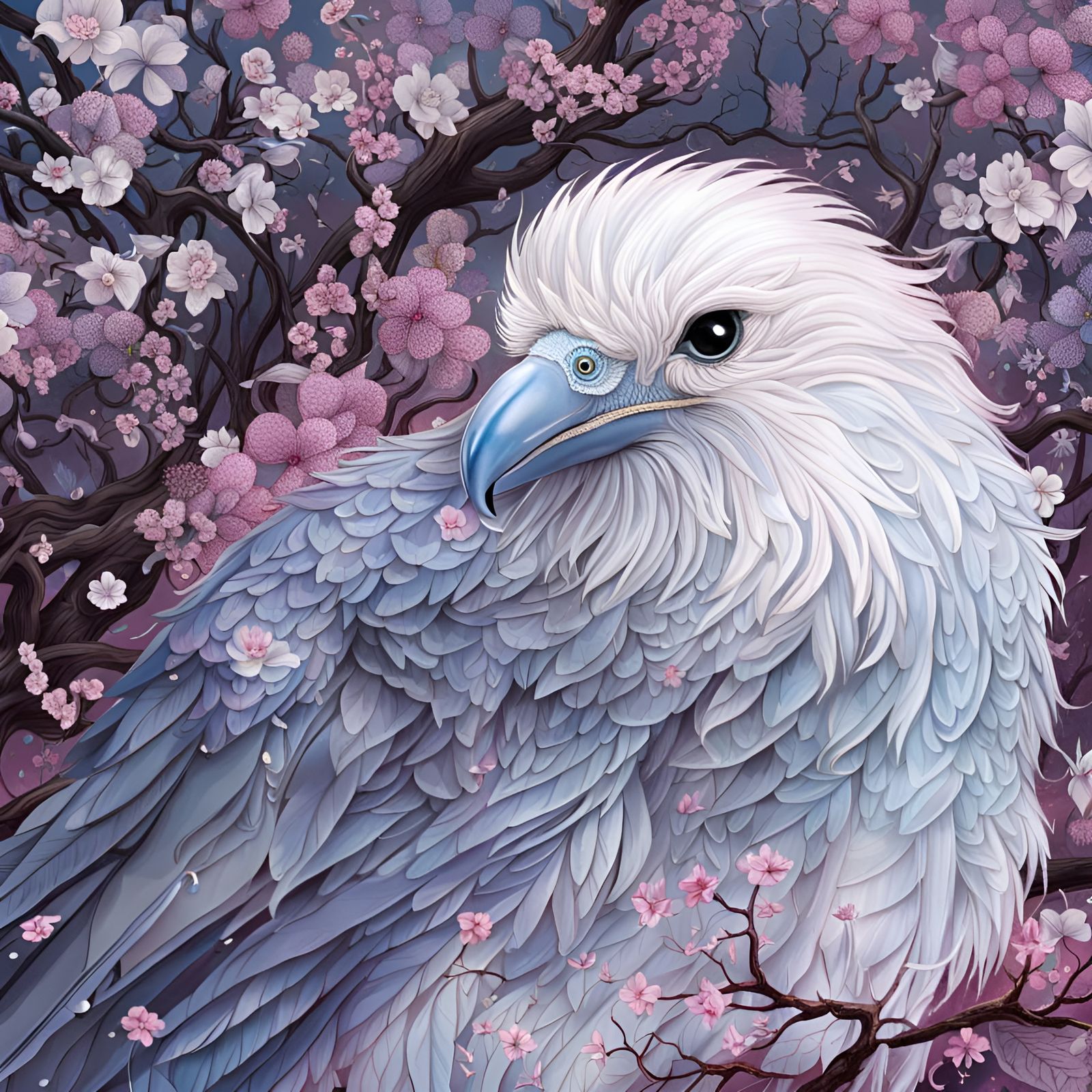 Animated White Raven Over Lace Fairy Village