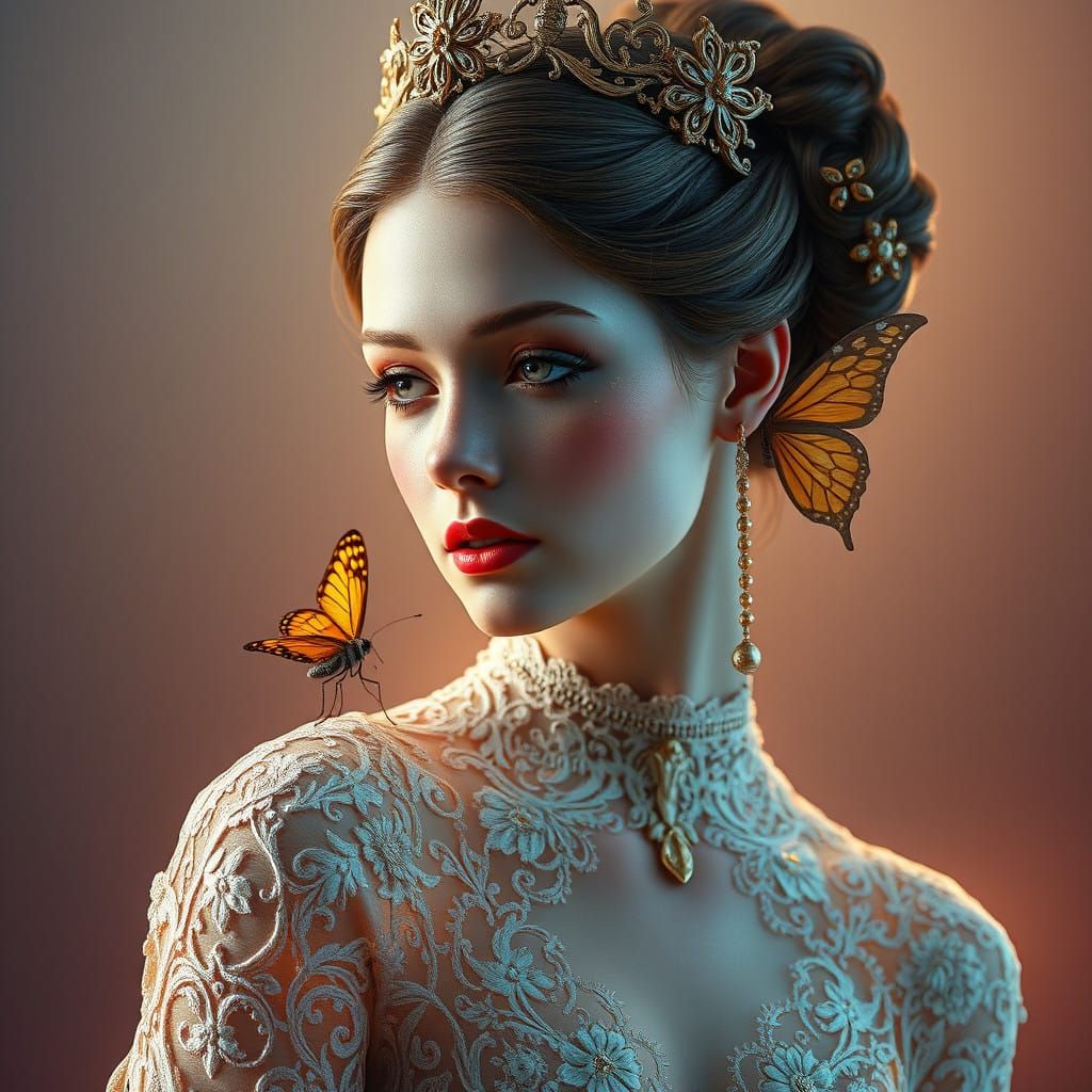 Elegant Lady in Whimsical Art Nouveau Attire
