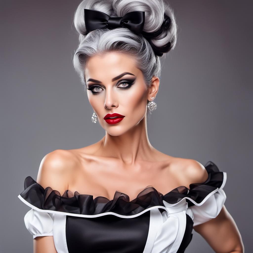 Luxury Woman in French Maid Uniform, Smoky Eyes