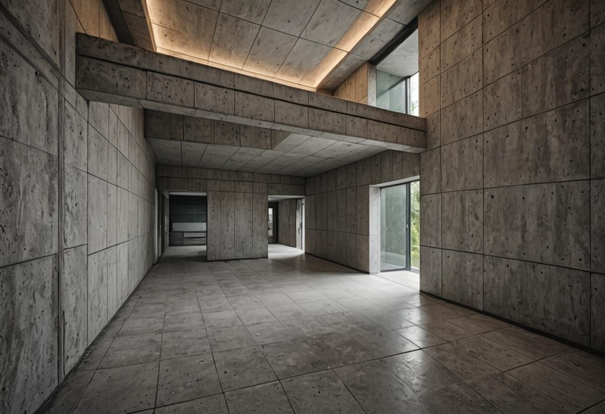 Modern Brutalist House Interior in Hyperrealistic V-Ray
