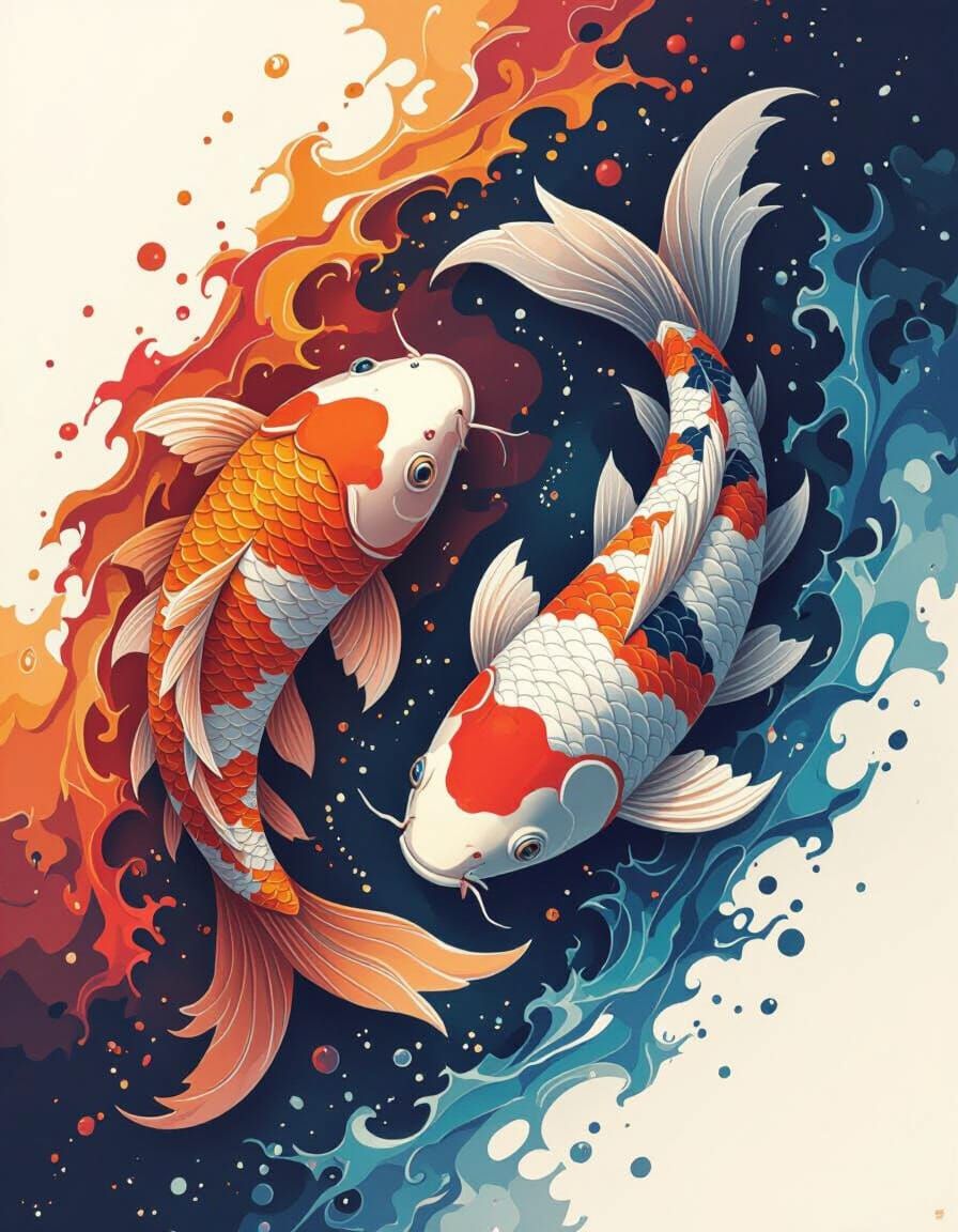 Hyperrealistic Koi Fish Symbolizing Ying Yang