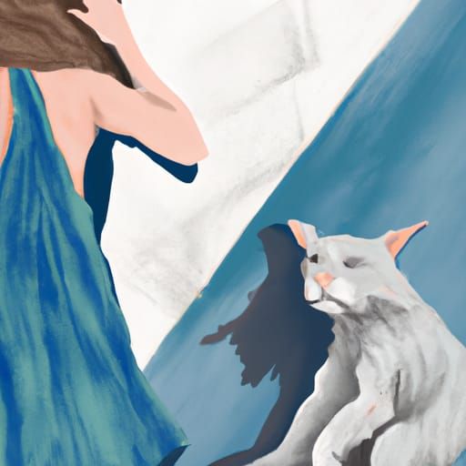 woman crumpled crying with a cat