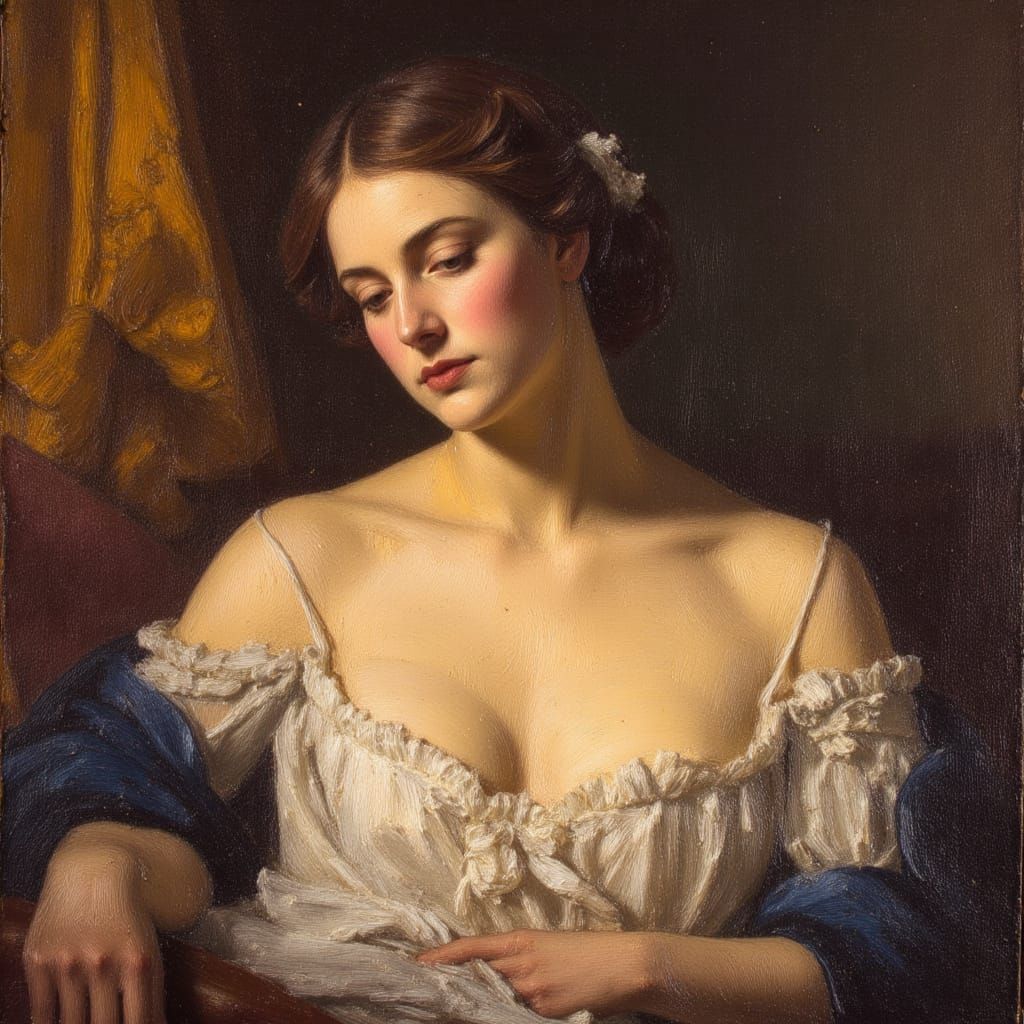 Demure Woman in Caravaggio Style Oil Portrait