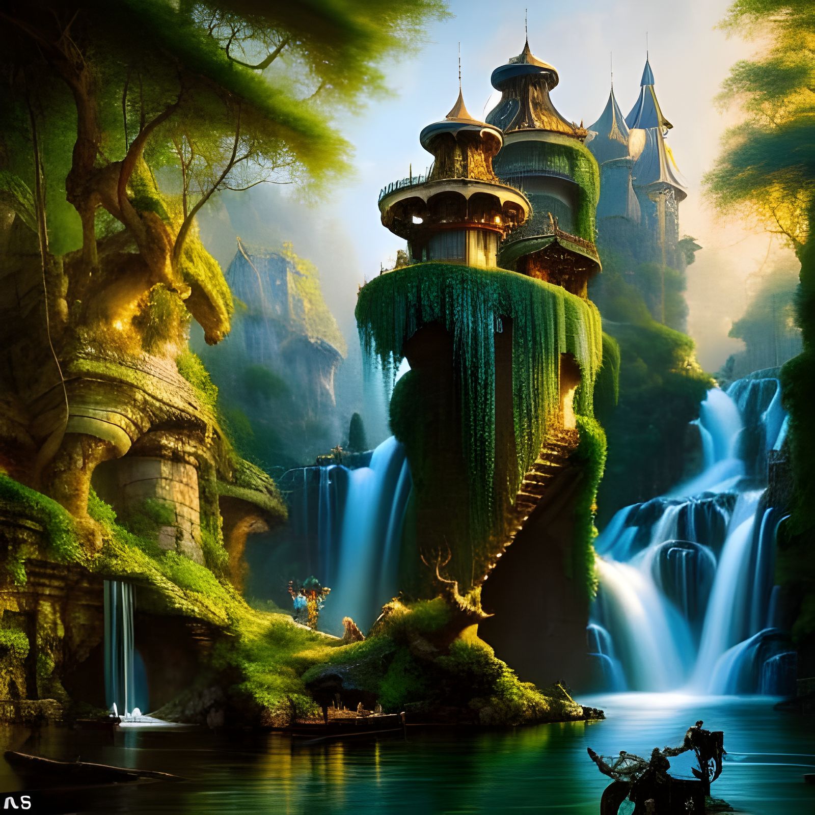 Jungle Village: A Medieval Oil Painting