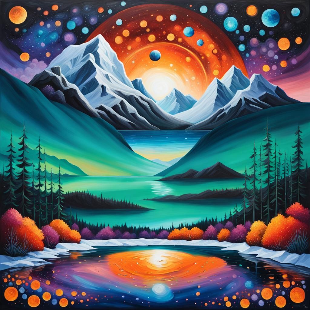 Cosmic Harmony in Vibrant Oil Painting