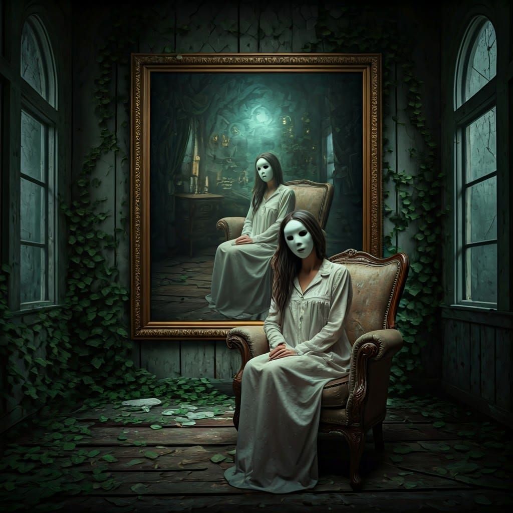 Eerie Woman in Decaying Room, Recursive Painting