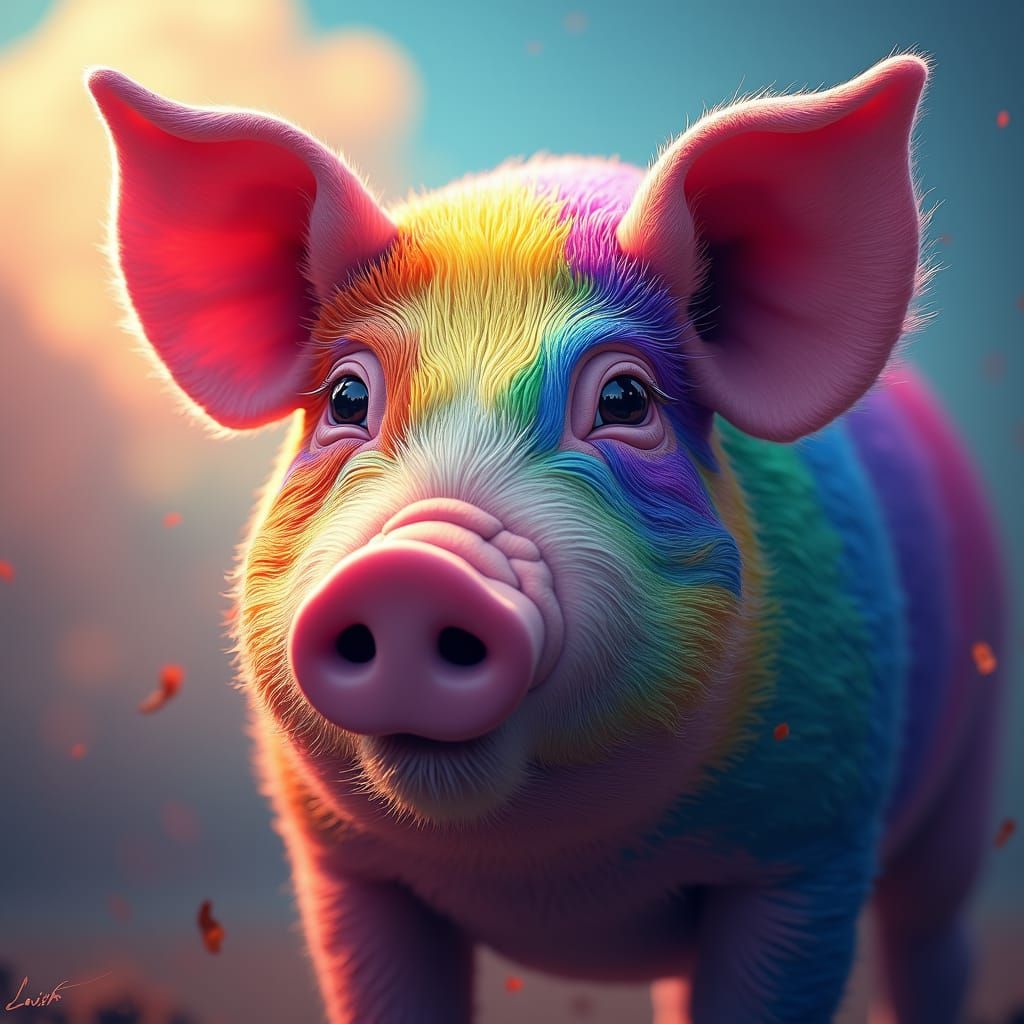 Rainbow pig head shot