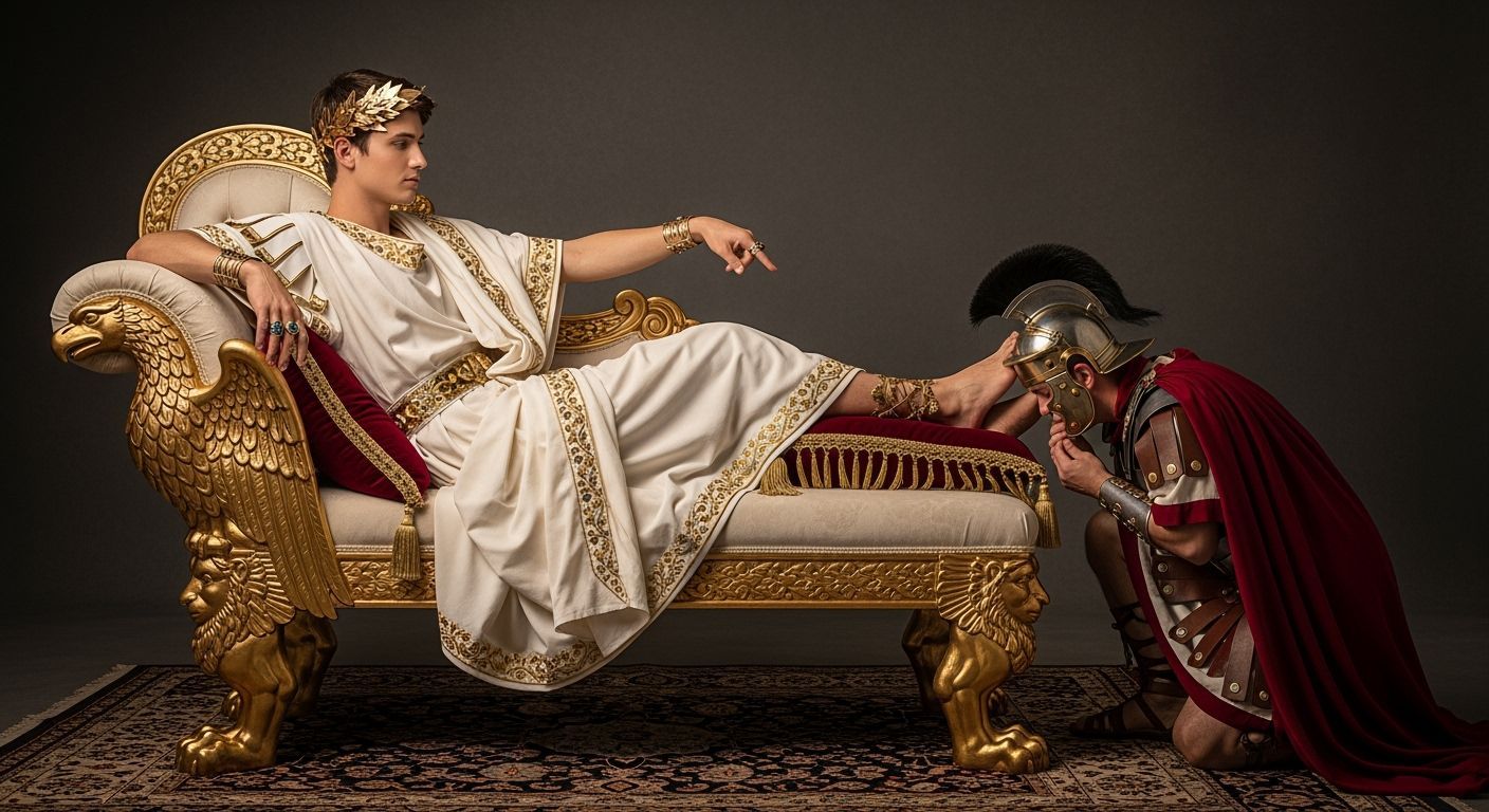 Opulent Roman Emperor on Eagle Chaise Lounge