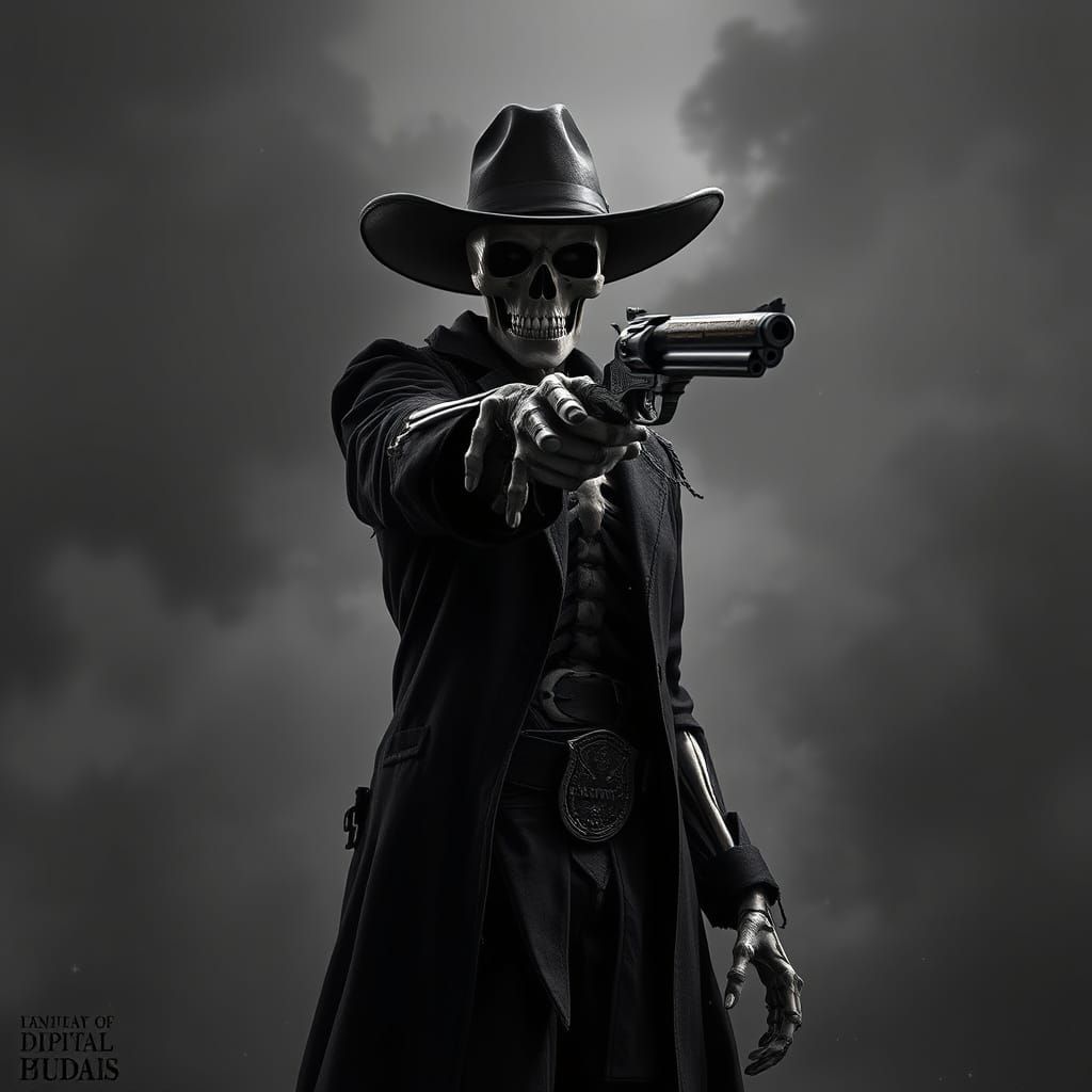 Tattered Cowboy Points Revolver in High Contrast Black and W...