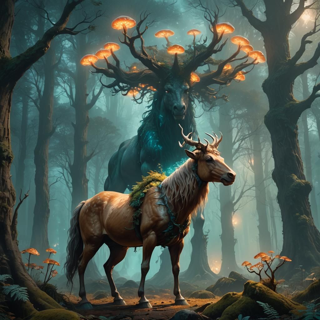 Centaur in Misty Forest, Unreal Engine 5 Concept Art