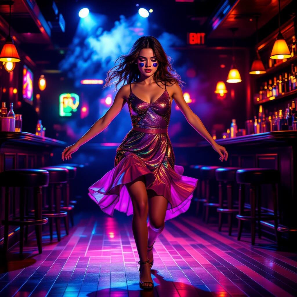 Girl Dances Energetically in Smoky Speakeasy