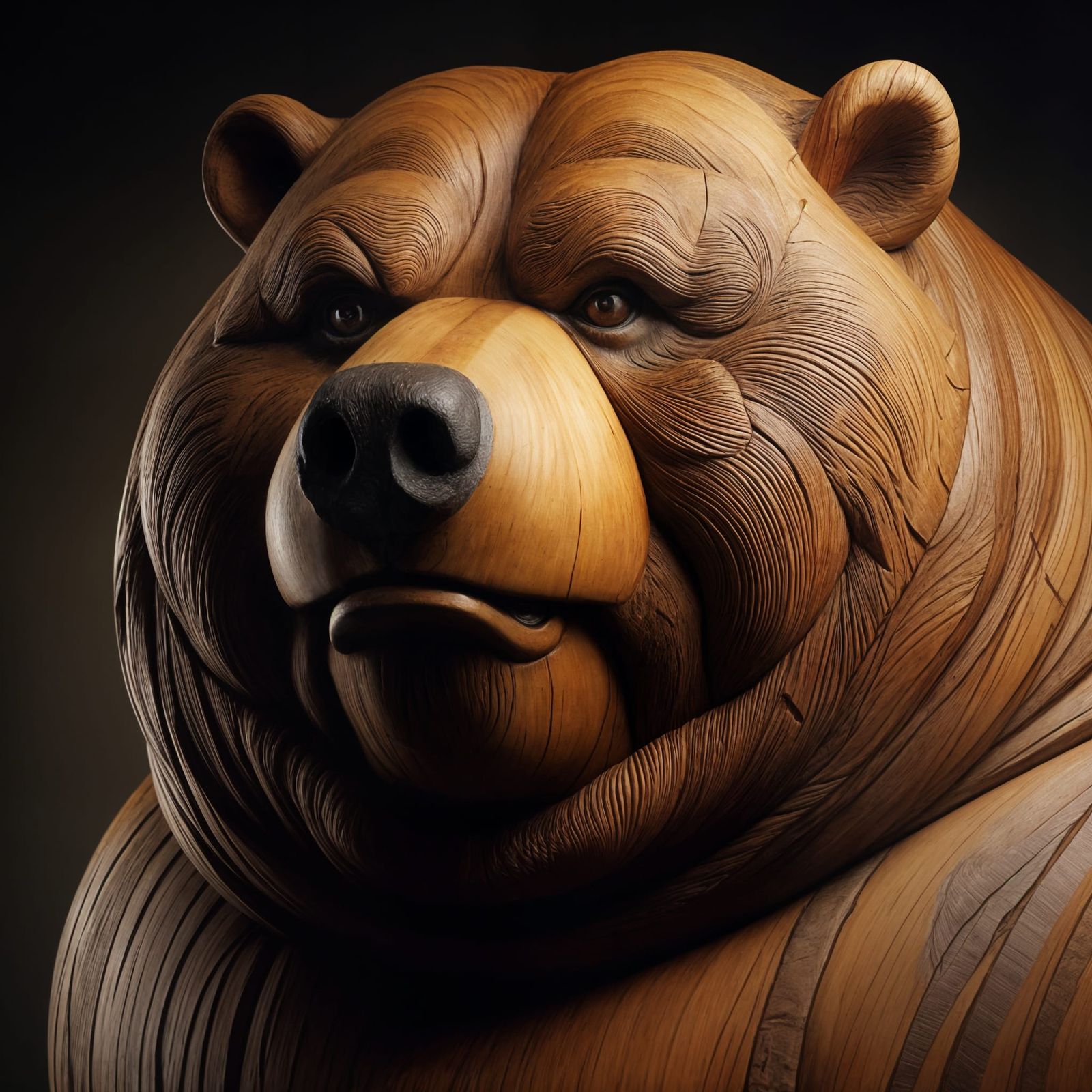 Carved Wooden Kodiak Bear Portrait: Sarcastic Woodworking Ar...