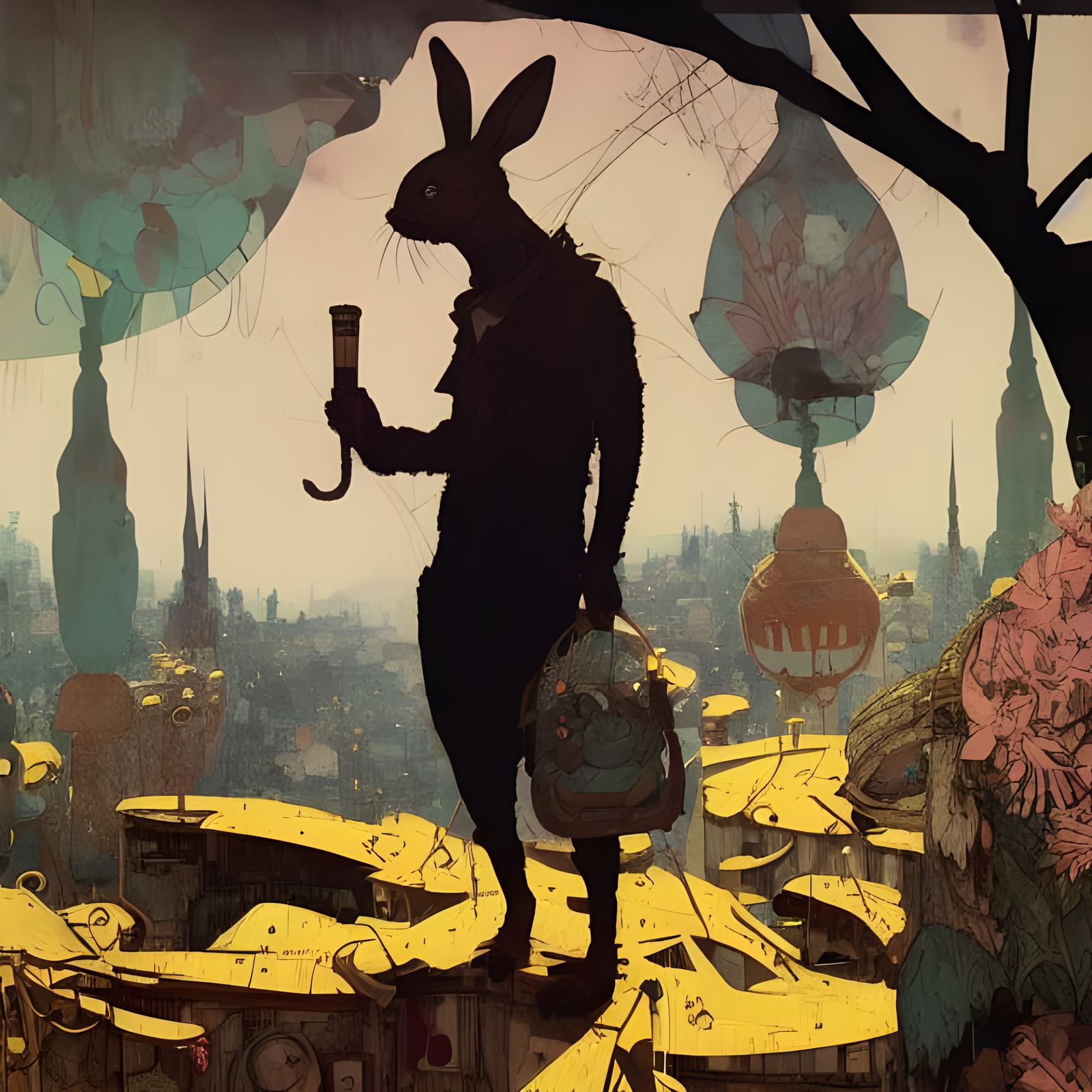 Macabre Bunny Anthro Character in Autumn Wonderland