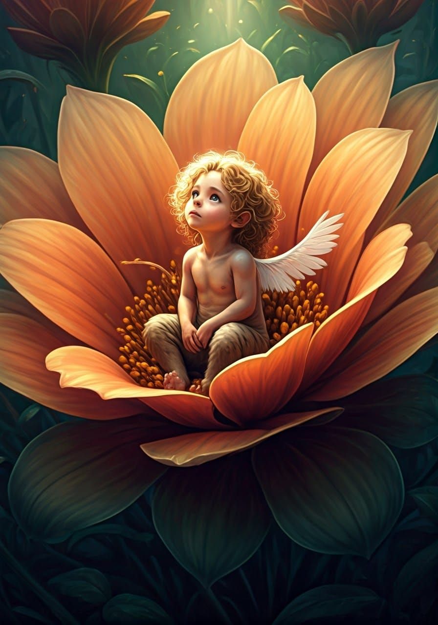 Child-Like Creature in Gigantic Flower, Matte Painting