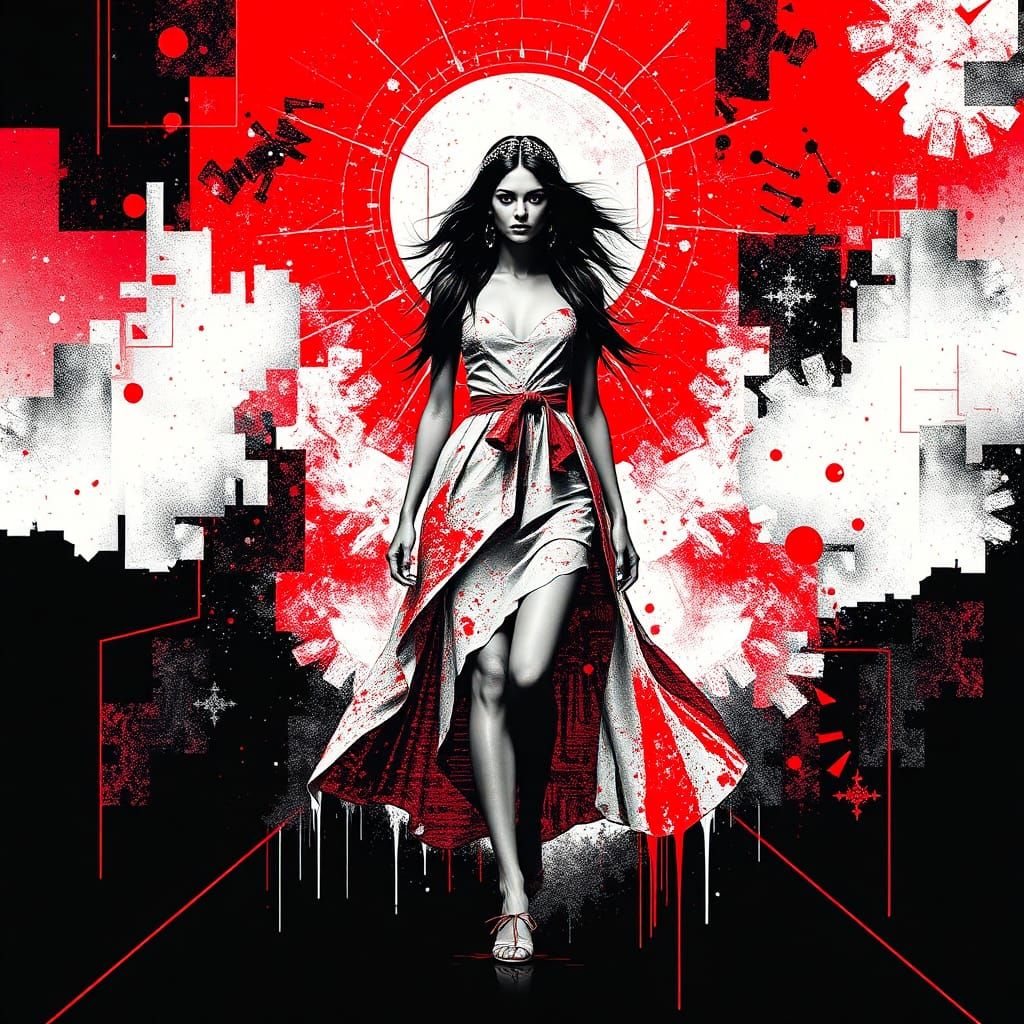 Maximalist Glitch Art Model on Catwalk