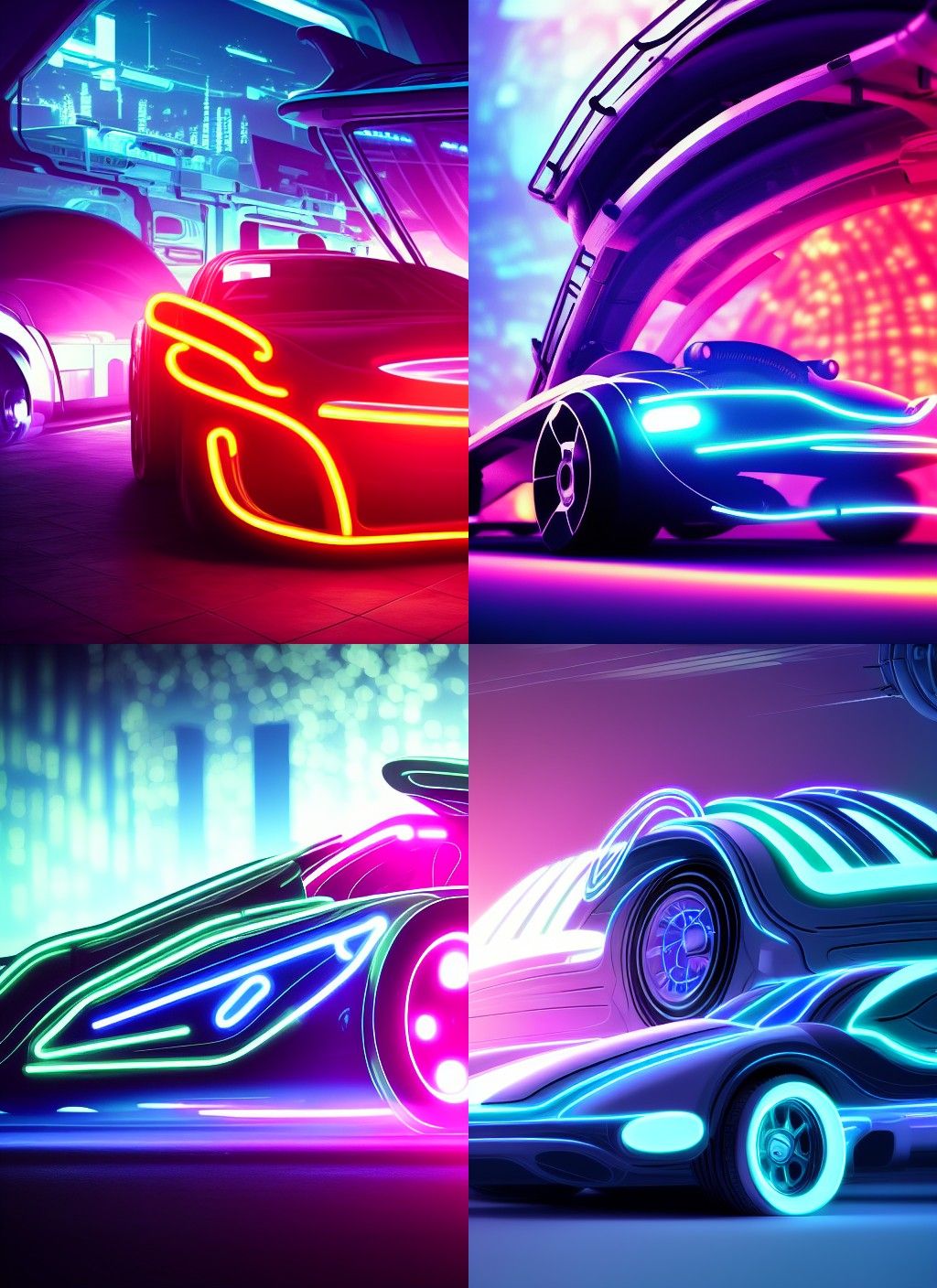 Futuristic Car with Neon Lights in Sci-Fi Style