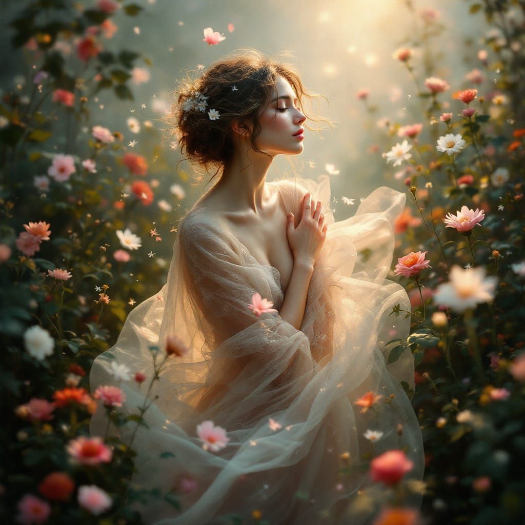 Ethereal Woman Blends with Blooming Nature
