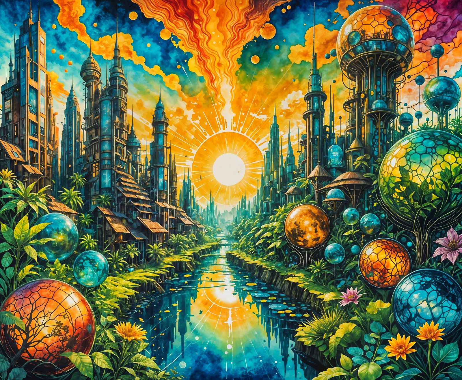 Solarpunk Paradise in Vibrant Sunshine