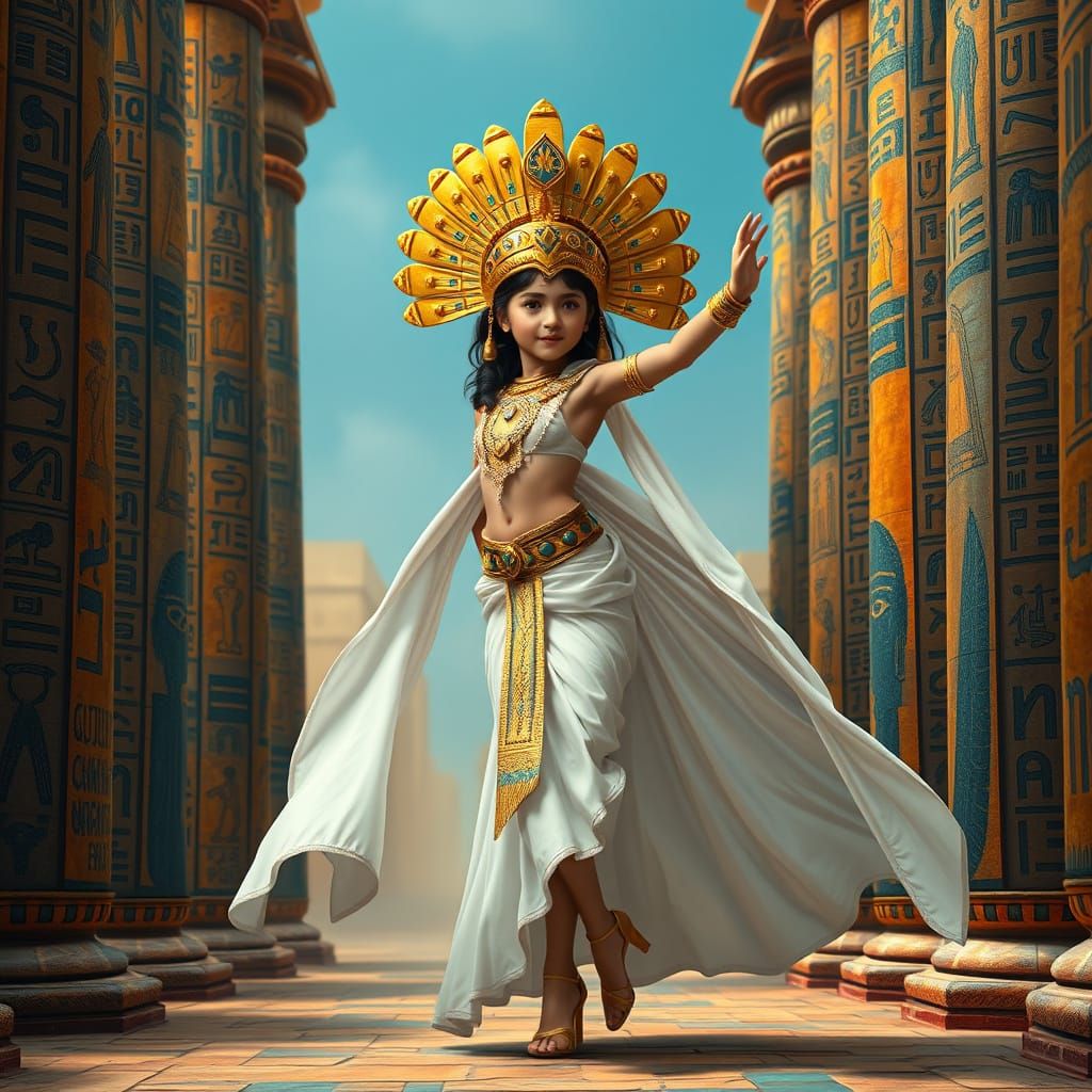 Ancient Egyptian Dancer in Ornate Golden Headdress