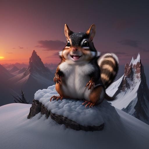 Evil Red-Eyed Chipmunk at Sunset: Fantasy Art