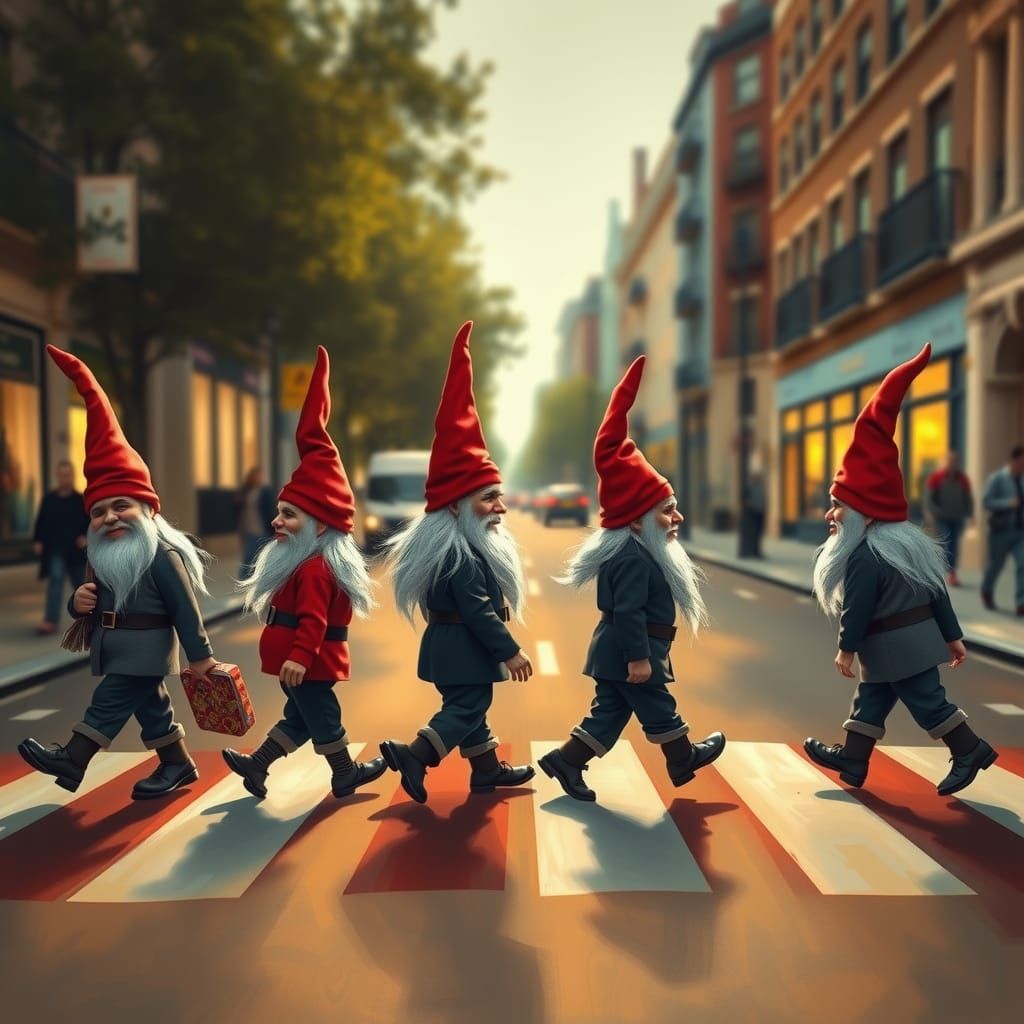 Gnomes Recreate Beatles' Abbey Road Album Cover