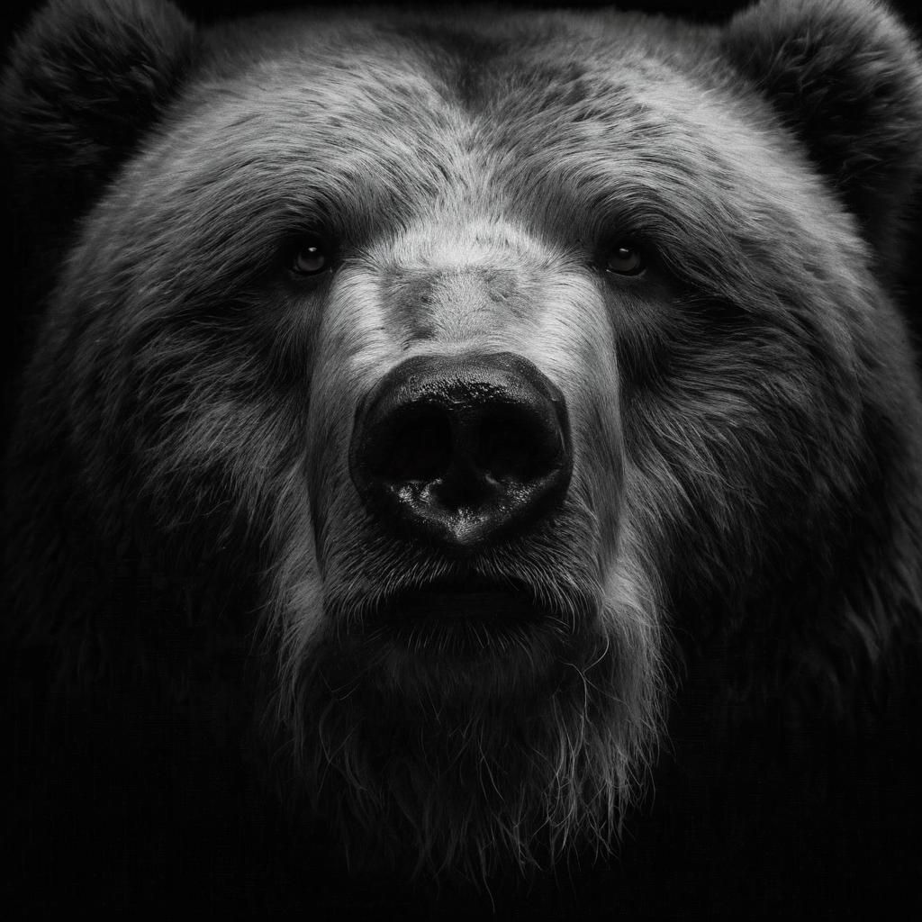 Sentimental Kodiak Bear Portrait in Black and White