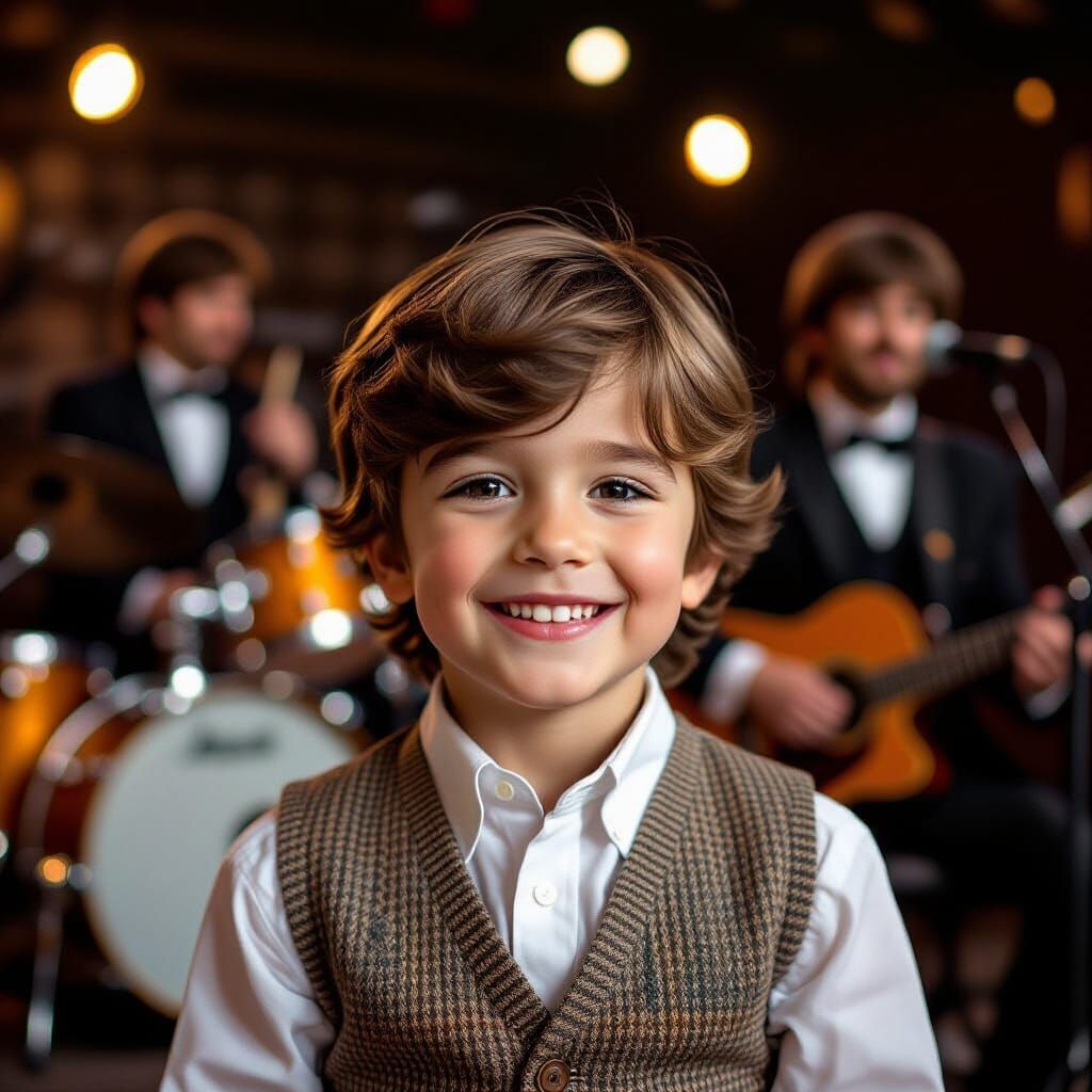 Boy with John Lennon & The Beatles on Podium