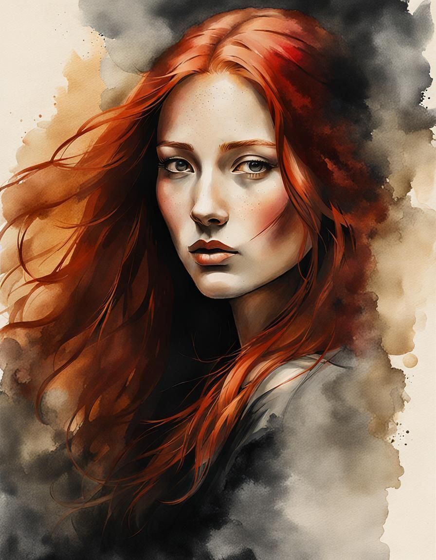 Faded Portrait of Redhead on Ancient Parchment