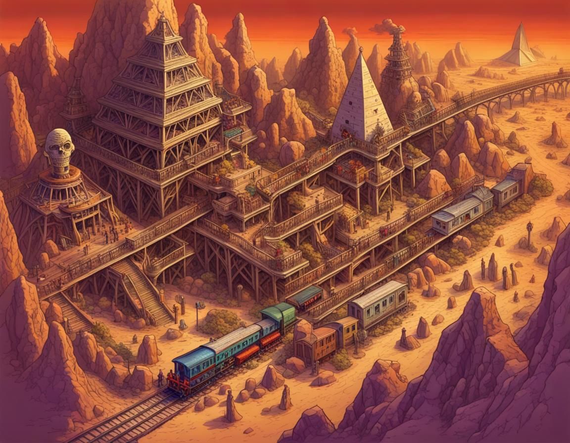 Isometric Mummy World Theme Park in Comic Style