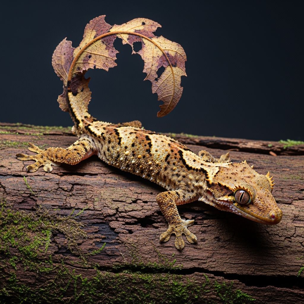 Photorealistic Satanic Leaf-Tailed Gecko Camouflaged in Rain...