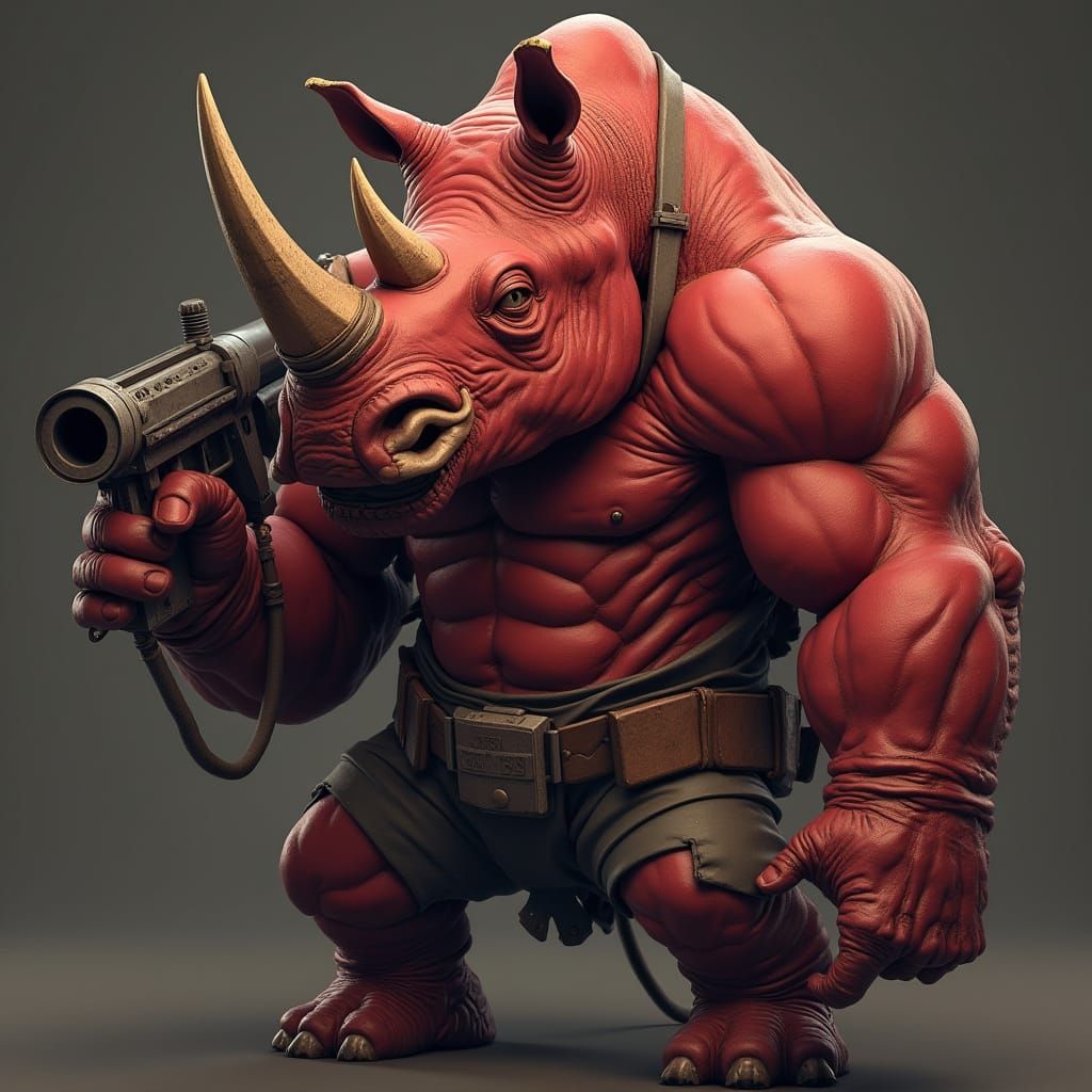 Red Rhino Warrior in 3D Anime Style